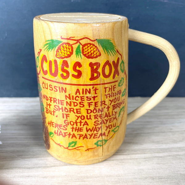 Kitsch Cuss Box - rustic wood bank - 1950s vintage - NextStage Vintage