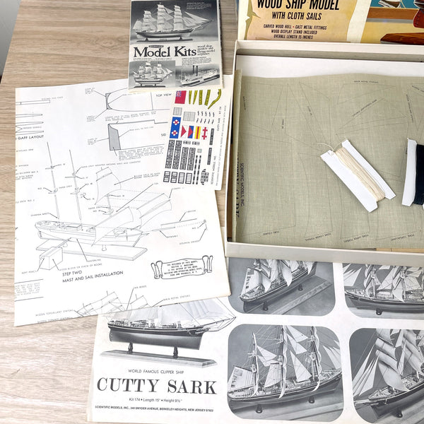 Scientific Model Kits Cutty Sark Clipper Ship - wood ship model with cloth sails - complete - NextStage Vintage