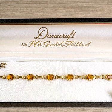 Vintage 1960s Danecraft 12K gold filled bracelet – November birthstone topaz glass stones - NextStage Vintage