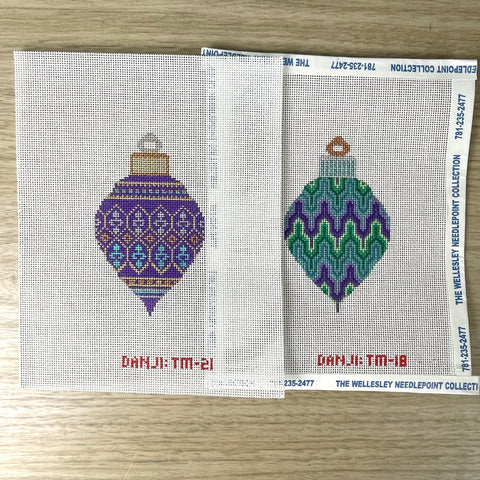 2 Danji Designs ornament needlepoint canvases - TM21 and TM18 - NextStage Vintage