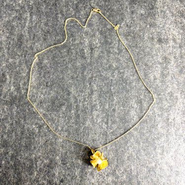 Daphne Olive Gold Vermeil Flower Necklace with Simulated Pearl, Botanical Artisan Floral Pendant - NextStage Vintage