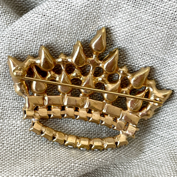 B. David crown rhinestone brooch - vintage 1950s costume jewelry