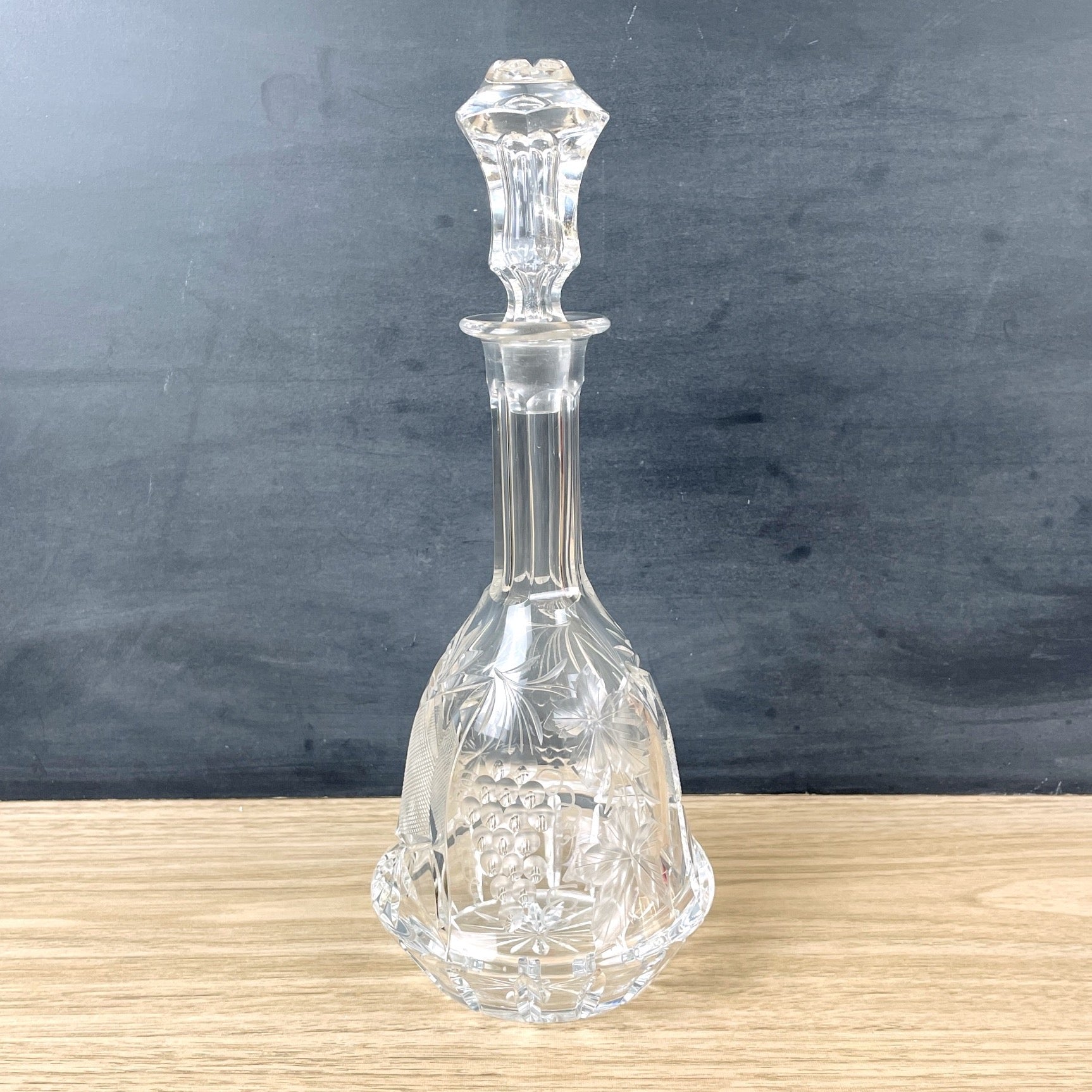 Antique crystal decanter with grapes - vintage barware