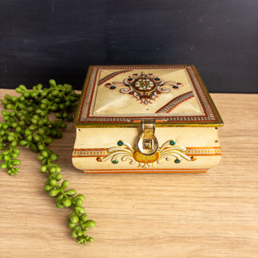 Vintage Victorian-Style Embossed Tin Keepsake Box - Gold Interior, Hinged Lid with Clasp - Old World Style