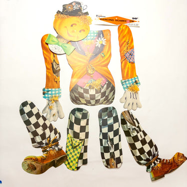 Vintage Dennison H3977 56" Jointed Dancing Scarecrow Halloween Die Cut 1950s