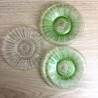 5 Mix and Match Vintage Depression Glass Bread Plates - Wheat and Star and Hazel Atlas Colonial Basket - NextStage Vintage
