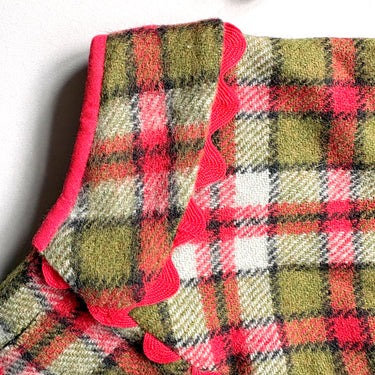 Vintage Handmade Plaid Dog Coats - Set of 2 - Rickrack Trim - Pug Coats - Red Green Gray Black Wool Blend - NextStage Vintage