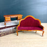 Wooden dollhouse furniture – Queen Anne red velvet settee & Victorian kneehole desk - NextStage Vintage