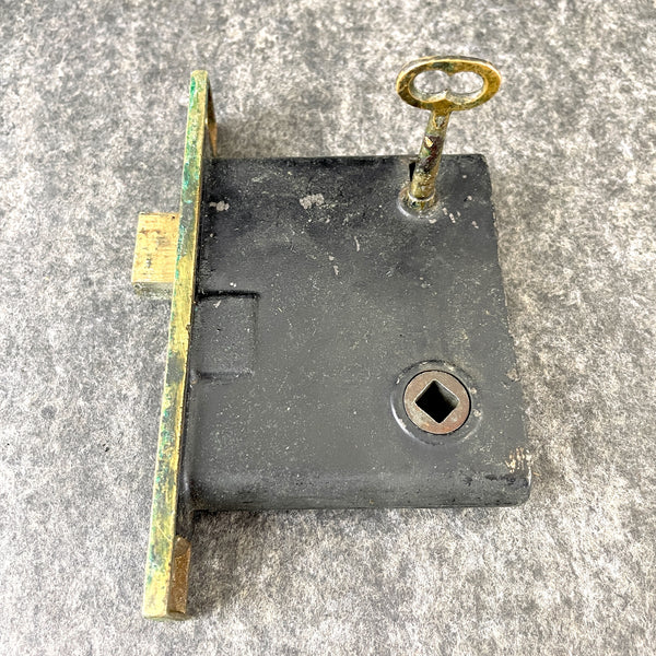 Antique deadbolt with skeleton key and knobs - vintage door hardware - NextStage Vintage