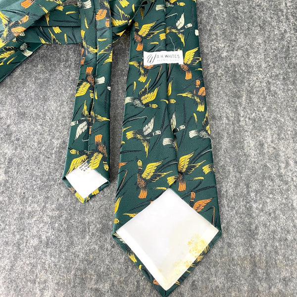 Mallard duck print necktie - R.H. White of Boston - 1960s vintage - NextStage Vintage