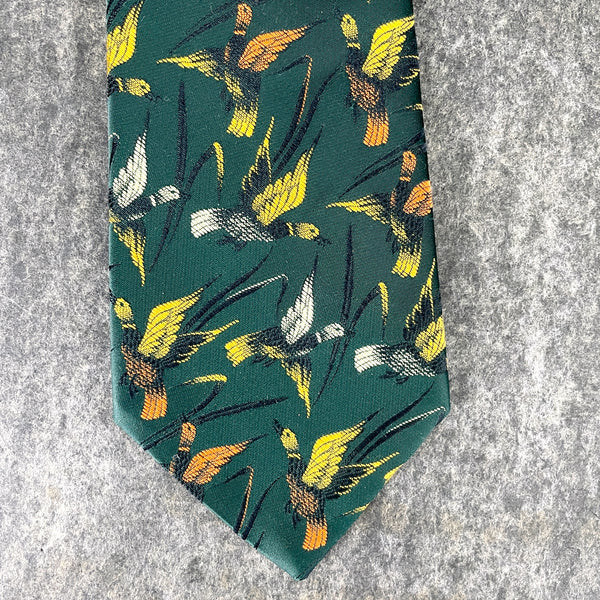 Mallard duck print necktie - R.H. White of Boston - 1960s vintage - NextStage Vintage