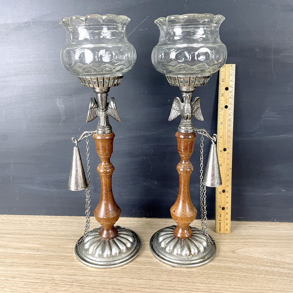 Metal and wood eagle candleholders with snuffers - a pair - 1970s vintage - NextStage Vintage