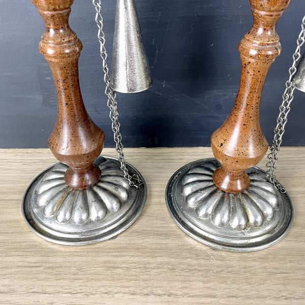 Metal and wood eagle candleholders with snuffers - a pair - 1970s vintage - NextStage Vintage