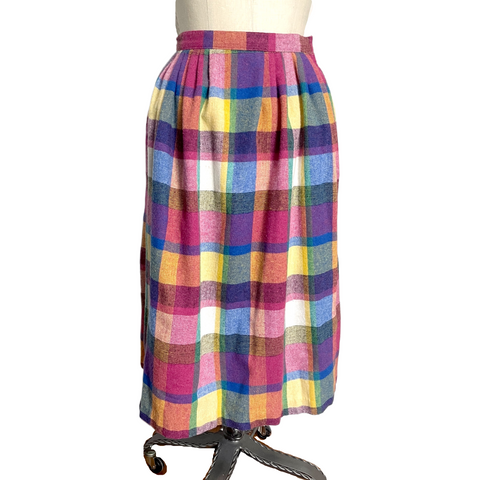 1970s preppy cheerful wool blend plaid skirt - size med-large - NextStage Vintage