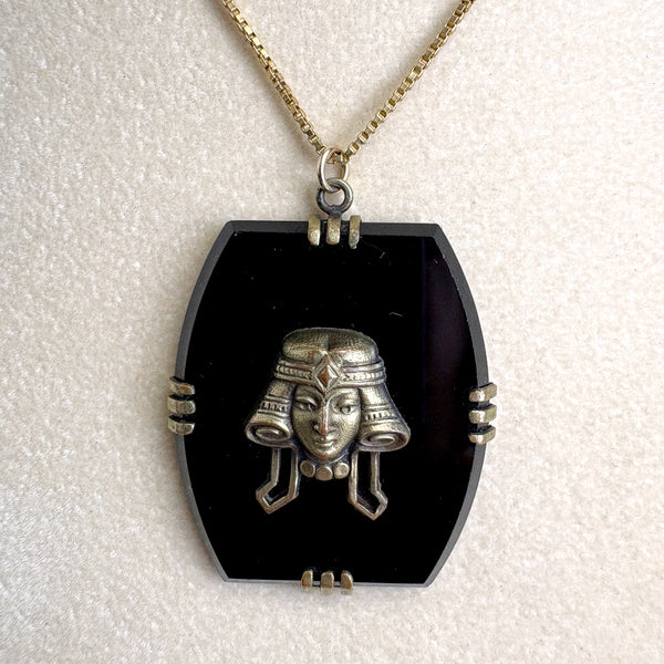 Vintage Egyptian revival pendant on 12K GF 26" chain - NextStage Vintage