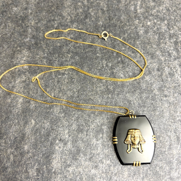 Vintage Egyptian revival pendant on 12K GF 26" chain - NextStage Vintage
