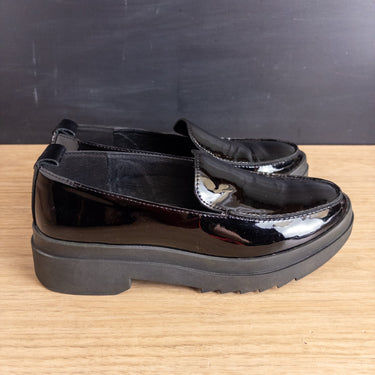 Eileen Fisher Black Patent Loafers Platform Lug Sole Slip On Shoes Womens 8