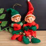 Vintage Knee Hugger Elf Pair 1970s-80s Christmas Pixies Rubber Face Felt Made in China Shelf Sitters Jingle Bell Shoes - NextStage Vintage