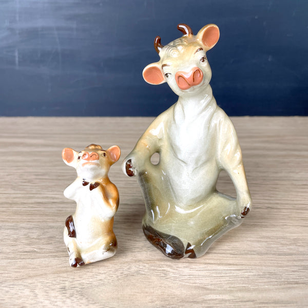 Vintage Mama cow and calf salt and pepper set  - resembles Elsie