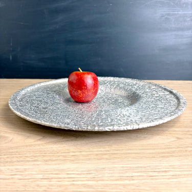 Embossed aluminum round tray - allover floral design - vintage 1950s decor - NextStage Vintage