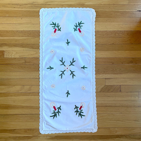 Christmas hand embroidered table runner from Austria - 19x42 - lace trimmed