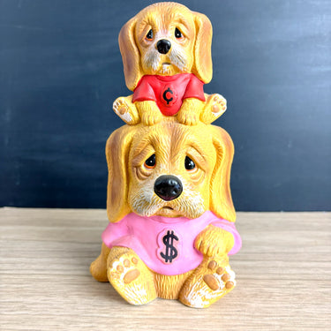 Vintage 1983 Enesco Critter Sitters Stacked Dogs Coin Savings Bank  - Made in Korea - Morgan Inc.