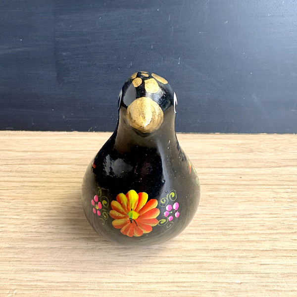 Ecuadorian folk art pottery bird - black painted vintage bohemian decor