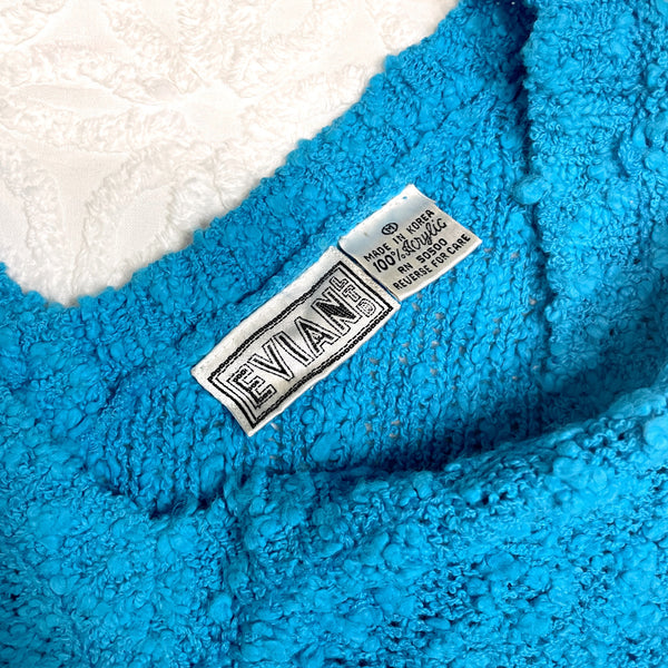 Cerulean blue short sleeve boucle knit sweater - 1980s vintage - size M - NextStage Vintage