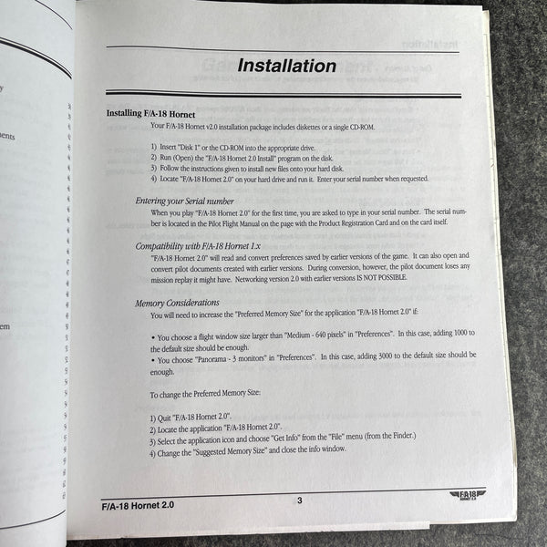 F/A-18 Hornet 2.0 Pilot Flight Manual - Graphics Simulation Co  - 1995 - manual only