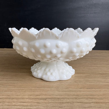 Vintage Fenton Hobnail Milk Glass Candle Bowl #3872 – Pedestal Centerpiece, 6 Candle Holder, Mid Century Milk Glass Decor