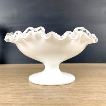 Fenton Silvercrest ruffled pedestal candy dish - vintage elegant glass - NextStage Vintage