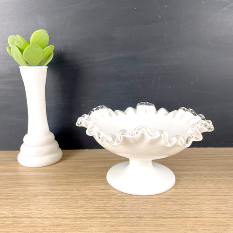 Fenton Silvercrest ruffled pedestal candy dish - vintage elegant glass - NextStage Vintage