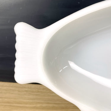 Glasbake milk glass fish dishes - a pair - 1960s vintage - NextStage Vintage