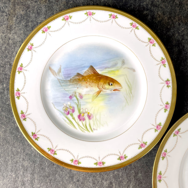 Fish cabinet plates - a pair - D&C France, L. Bernardaud & Co. - antique 1900s plates - NextStage Vintage