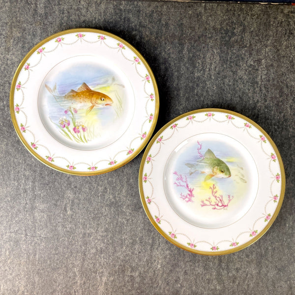Fish cabinet plates - a pair - D&C France, L. Bernardaud & Co. - antique 1900s plates - NextStage Vintage