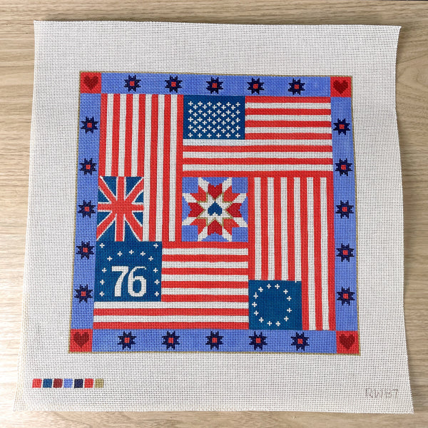 Patriotic American flags patchwork needlepoint canvas #RW87 - NextStage Vintage