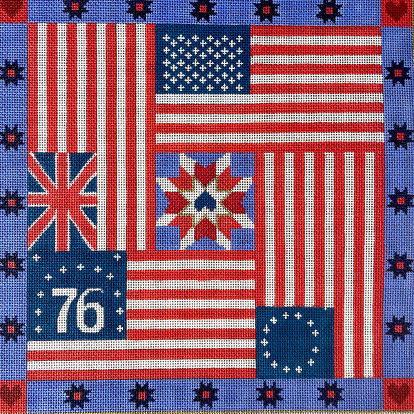 Patriotic American flags patchwork needlepoint canvas #RW87 - NextStage Vintage