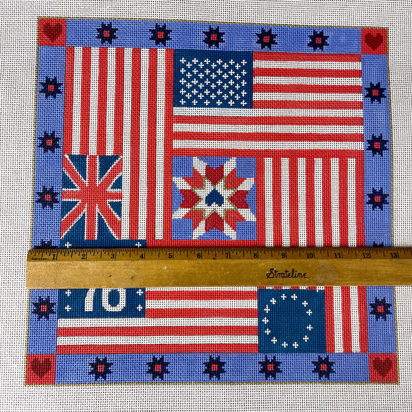 Patriotic American flags patchwork needlepoint canvas #RW87 - NextStage Vintage