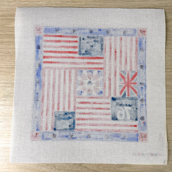 Patriotic American flags patchwork needlepoint canvas #RW87 - NextStage Vintage