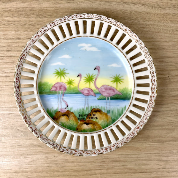 Miami, FL souvenir plate with flamingos - made in Occupied Japan - 1940s vintage - NextStage Vintage