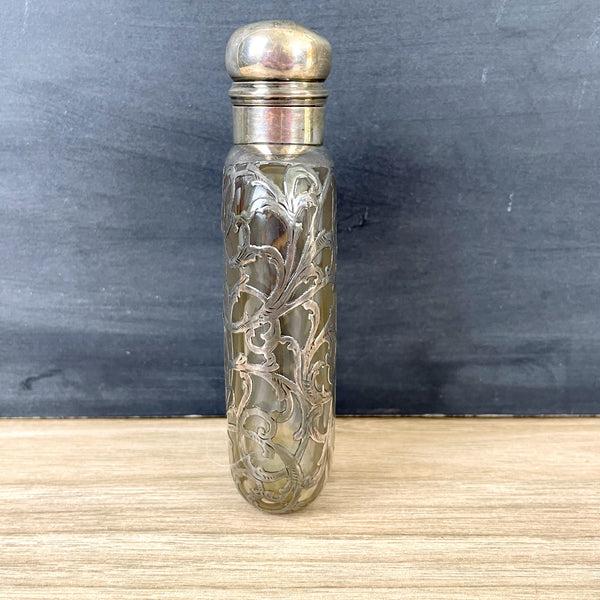 Antique silver overlay art nouveau flask - 5" tall - NextStage Vintage