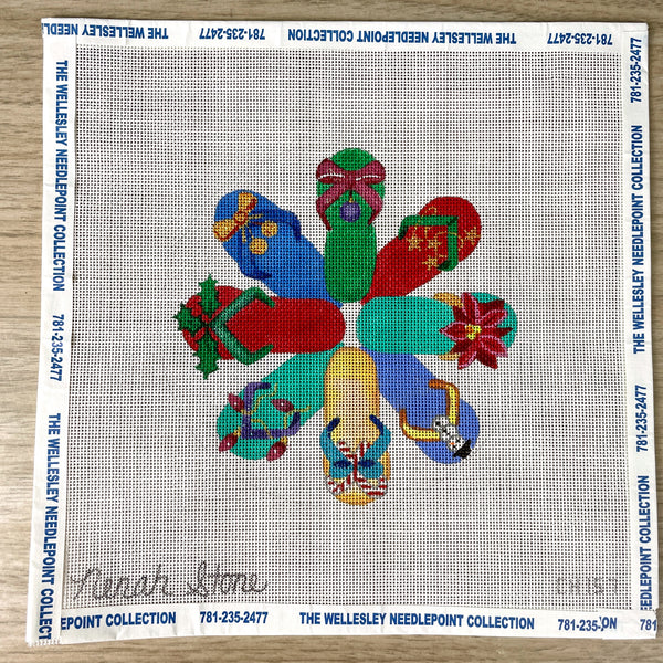 Nenah Stone Christmas Flip Flop Wreath needlepoint canvas - NextStage Vintage