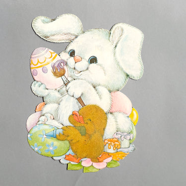 Easter die cuts - set of 3 - vintage 1970s - pastel with flocking - NextStage Vintage