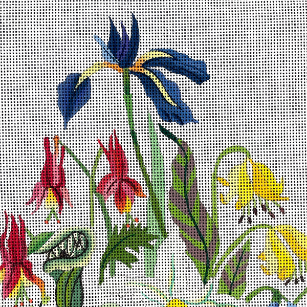 Wildflowers and Trillium chair seat cushion needlepoint canvas #JM187080B - NextStage Vintage