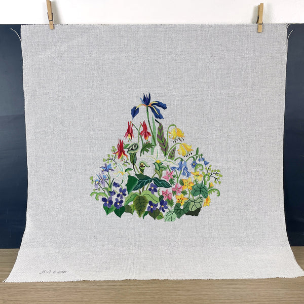 Wildflowers and Trillium chair seat cushion needlepoint canvas #JM187080B - NextStage Vintage