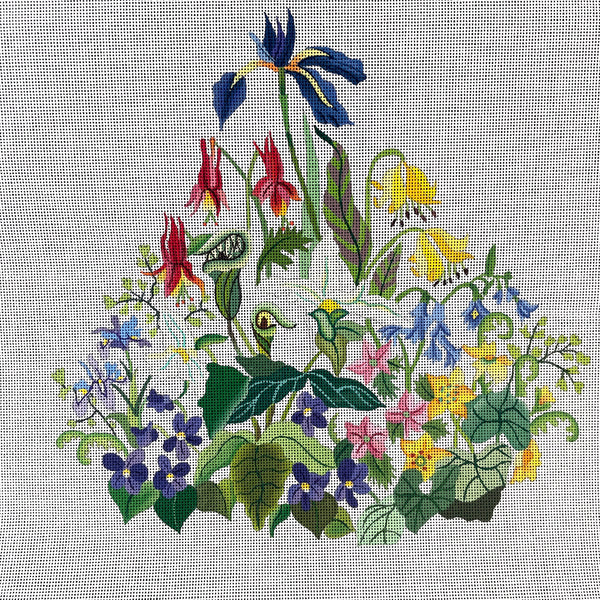 Wildflowers and Trillium chair seat cushion needlepoint canvas #JM187080B - NextStage Vintage