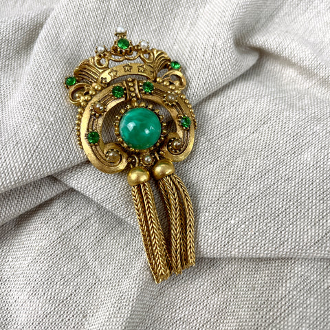 Florenza Victorian revival crown brooch - 1960s vintage