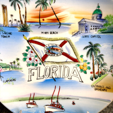 Florida souvenir plate featuring tourist attractions - 1940s vintage road trip souvenir - NextStage Vintage