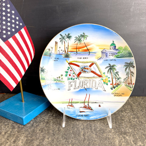 Florida souvenir plate featuring tourist attractions - 1940s vintage road trip souvenir - NextStage Vintage