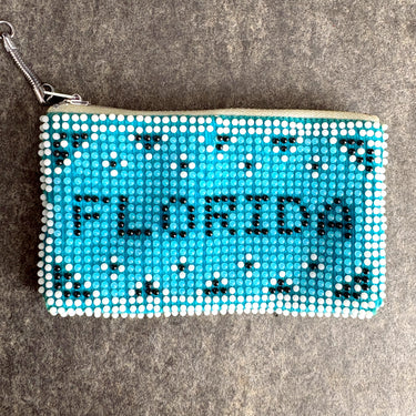 Vintage souvenir Florida beaded coin purse with zipper top and key ring - 1960s vintage - NextStage Vintage